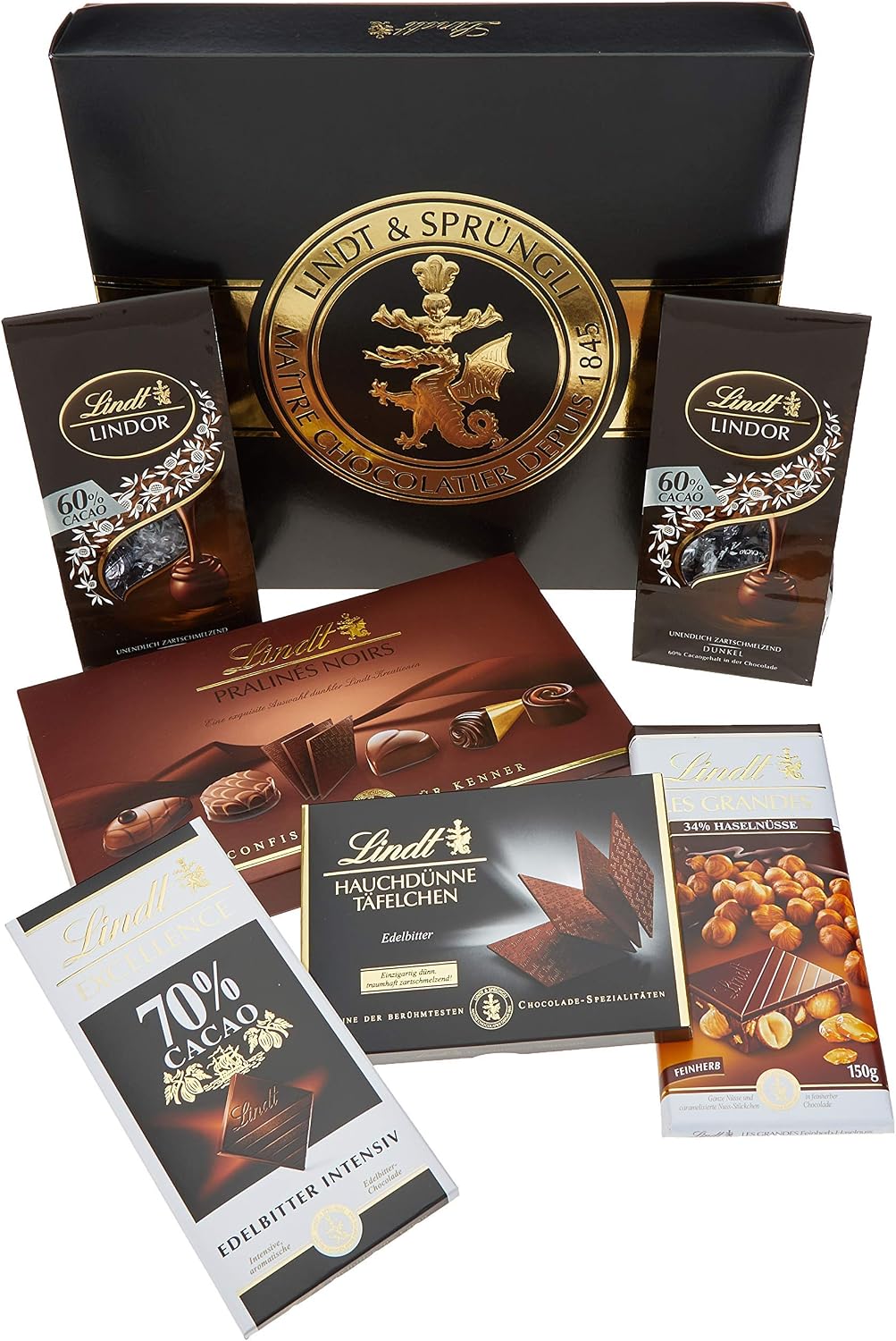 lindt 瑞士莲 黑巧克力礼盒 午夜黑版礼盒装配有烫金lindt标志 内含
